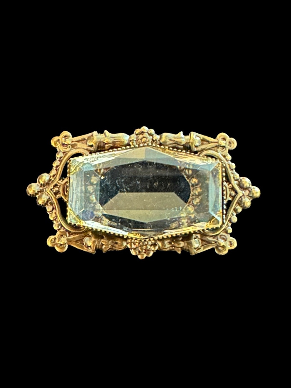 Gold-Tone Vintage Clear Crystal Brooch